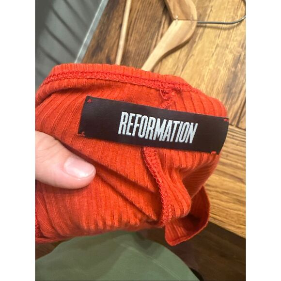 Reformation Orange Ribbed Knit Sleeveless Stretch Mini Tank Dress Size Small - Picture 3 of 4